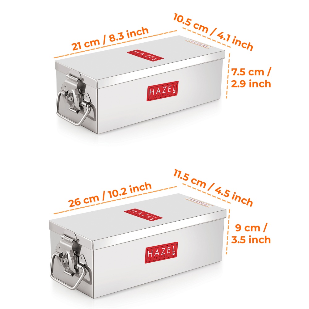 HAZEL Stainless Steel Jewellery Box Organisers for Women | Cash Box for Home & Shop Counter with Locking System & Glossy Finish, Set of 2