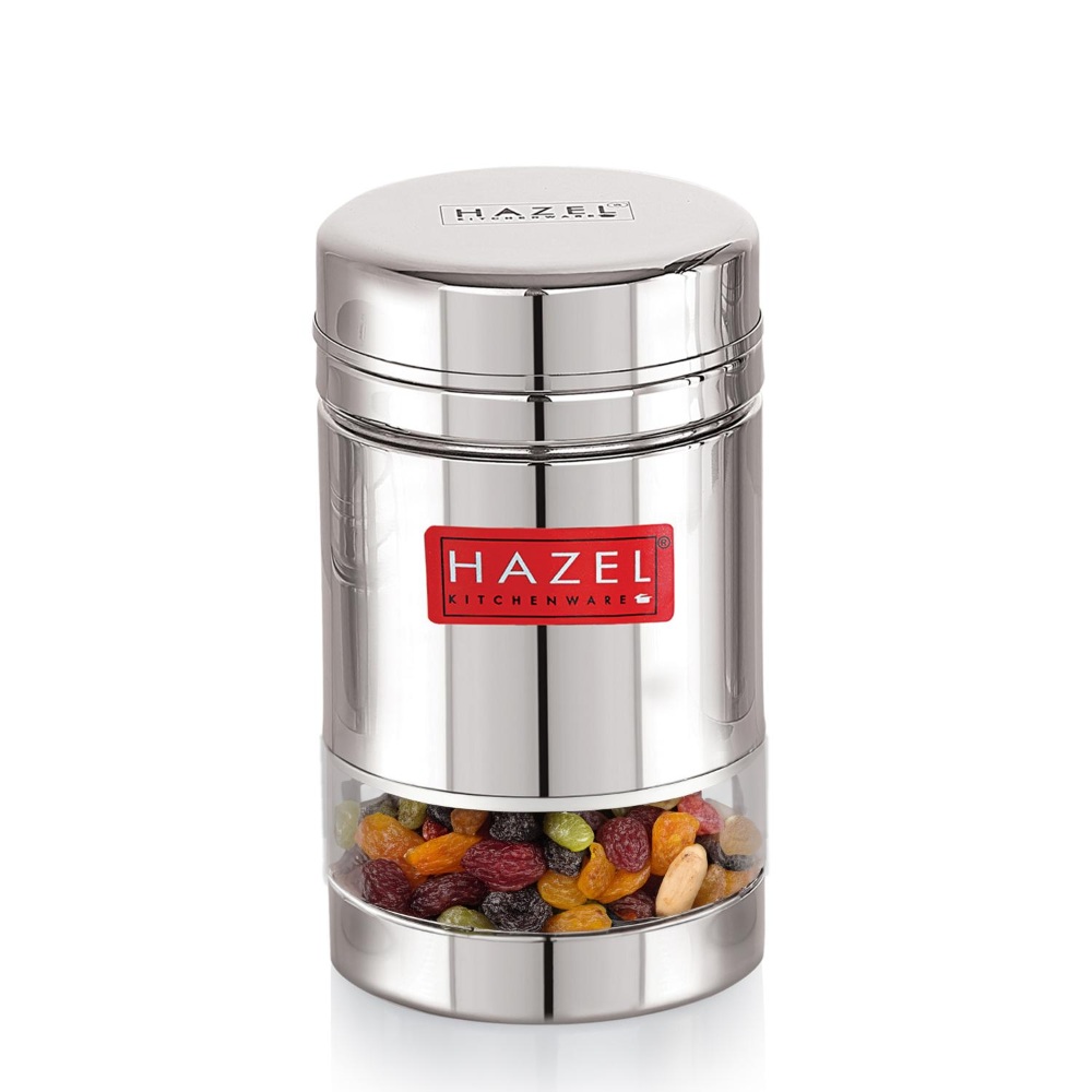 HAZEL Stainless Steel See Through Transparent Container | Kitchen Air Tight Storage Dabba Containers Set of 2, 600 ML