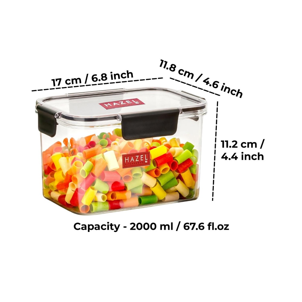 HAZEL Plastic Rectangle Airtight Leak proof Microwave Safe Container Dabba, 2000 ML
