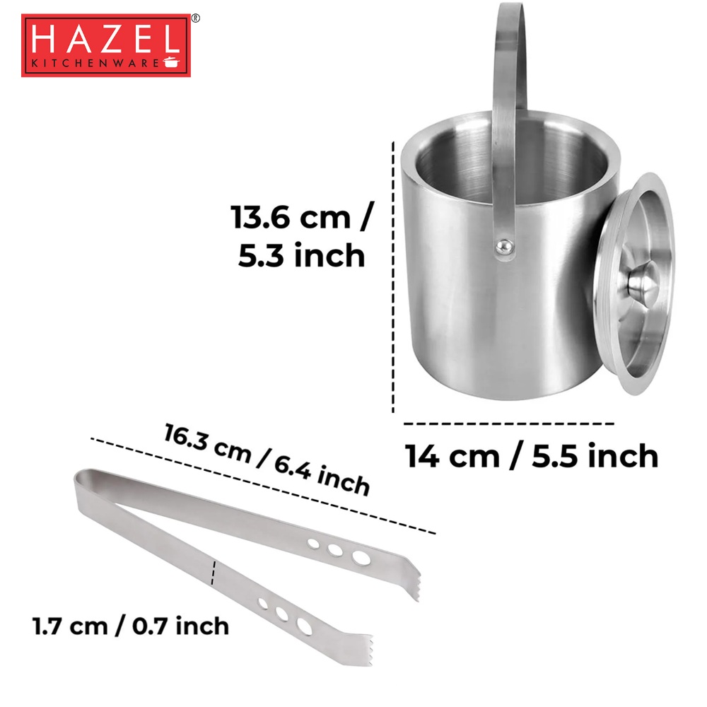 HAZEL Small Ice Bucket, 3 Hole Tong, Set Of 2