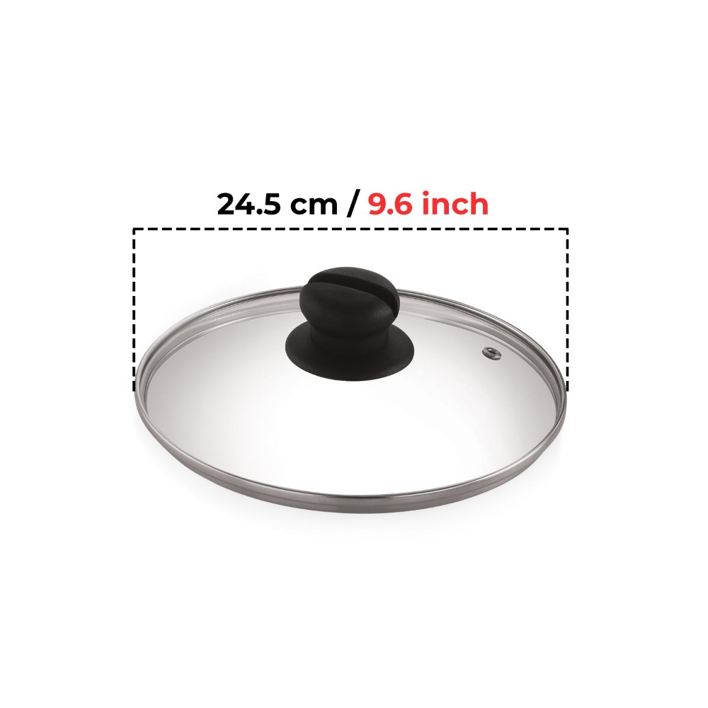 HAZEL Glass Cookware Lid With Knob and Built In Steam Vents, 24.5 cm