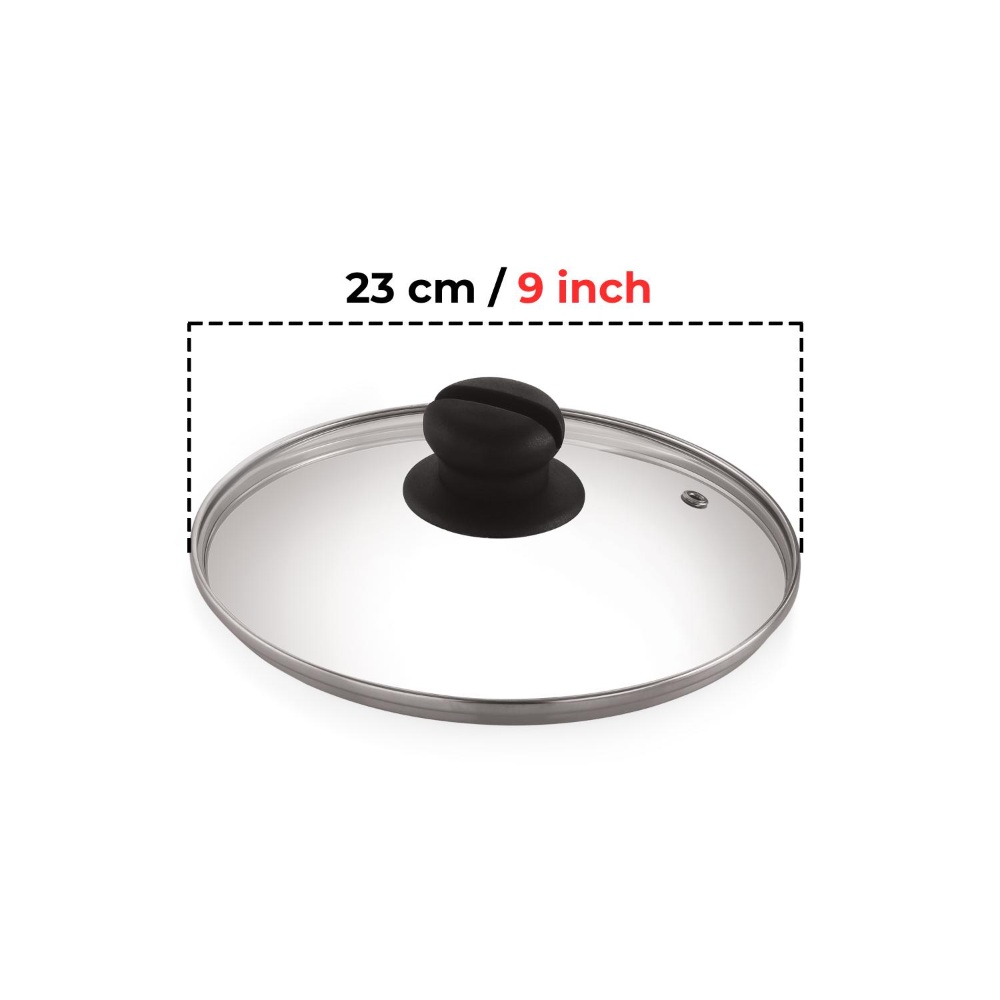 HAZEL Glass Cookware Lid With Knob and Built In Steam Vents, 22.8 cm