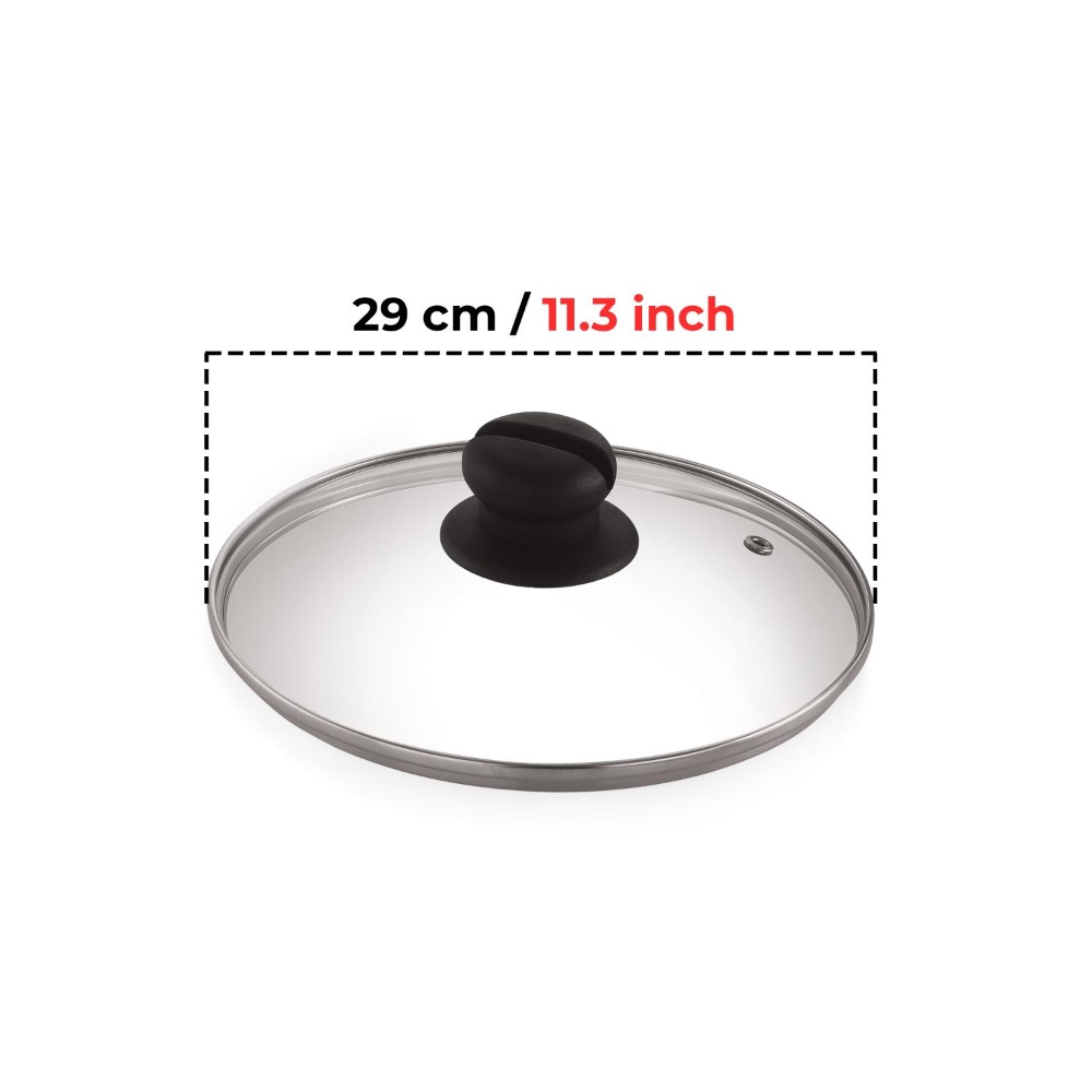 HAZEL Glass Cookware Lid With Knob and Built In Steam Vents, 28.8 cm