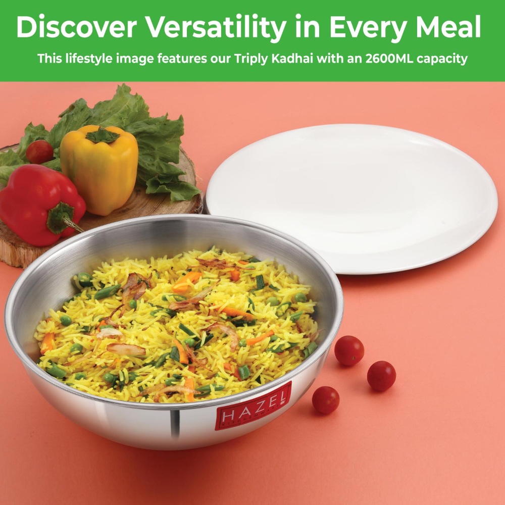 HAZEL Triply Stainless Steel Induction Bottom Tasra Tasla, 5 Litre, 32.1 cm