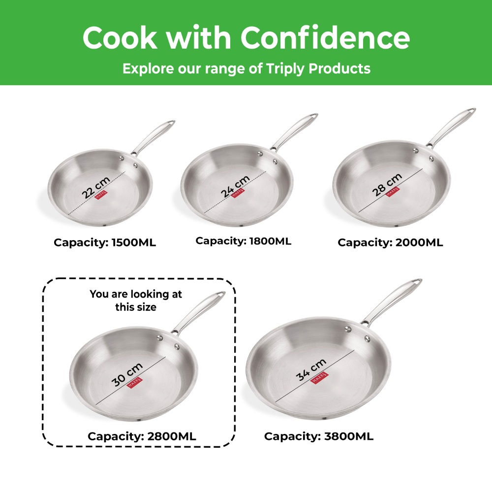 HAZEL Triply Stainless Steel Induction Bottom Fry Pan, 2.8 Litre, 30 cm