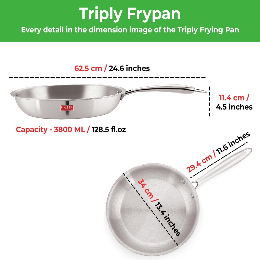 HAZEL Triply Stainless Steel Induction Bottom Fry Pan, 3.8 Litre, 34 cm