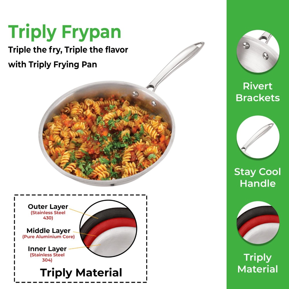 HAZEL Triply Stainless Steel Induction Bottom Fry Pan, 3.8 Litre, 34 cm