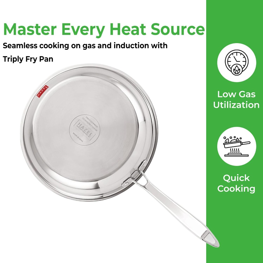 HAZEL Triply Stainless Steel Induction Bottom Fry Pan, 3.8 Litre, 34 cm