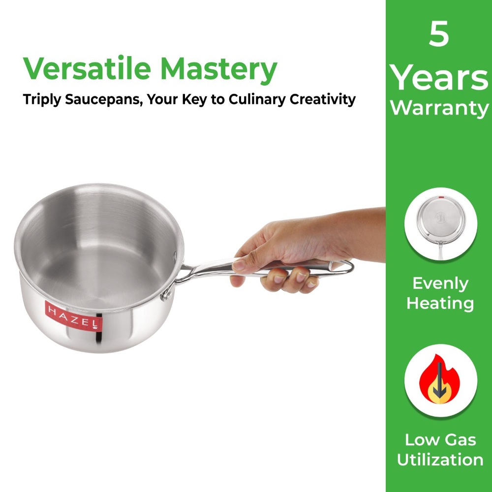 HAZEL Triply Stainless Steel Induction Bottom Saucepan Milkpan, 1.6 Litre, 17.5 cm