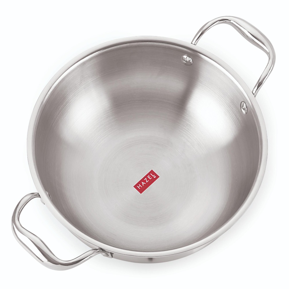 HAZEL Triply Stainless Steel Induction Bottom Kadhai Karahi Kadai, 5.8 Litre, 33.8 cm