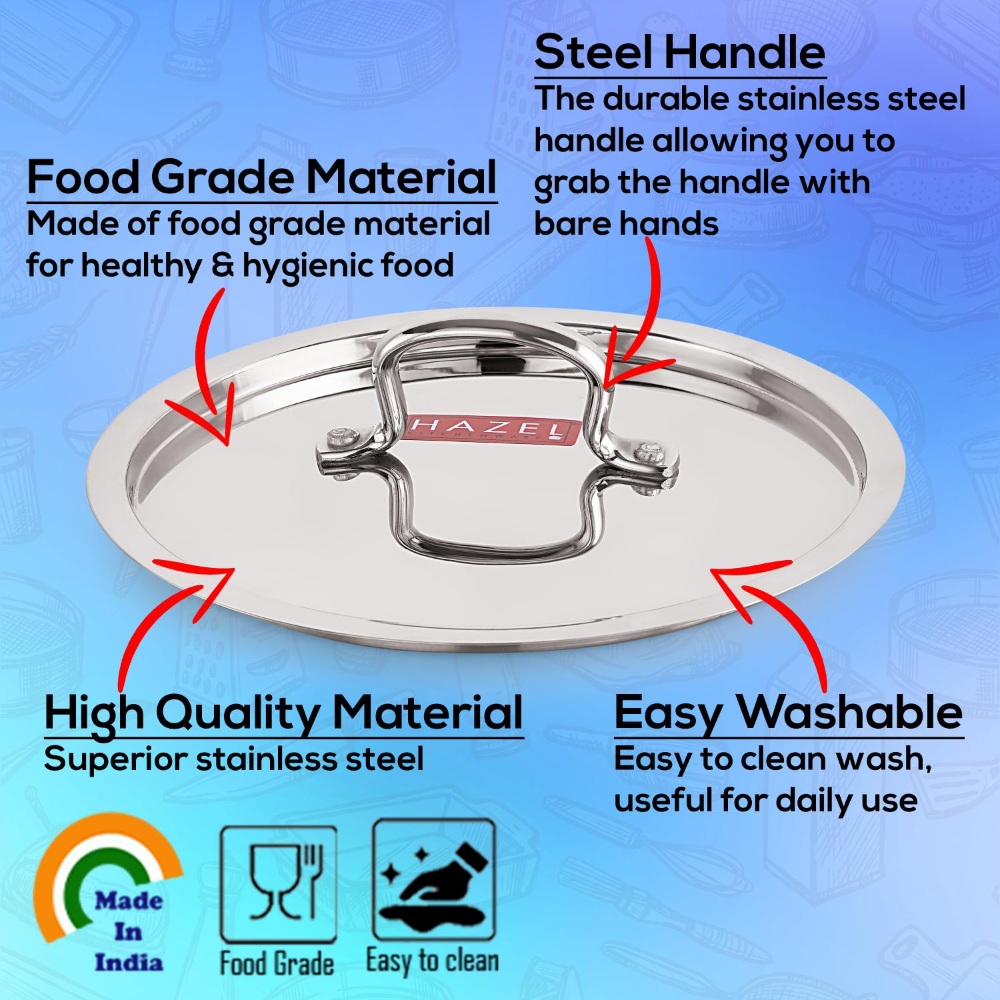 HAZEL Stainless Steel Cookware Plain Lid With Handle (Outer Diameter 30.2 cm, Inner Diameter 28 cm)