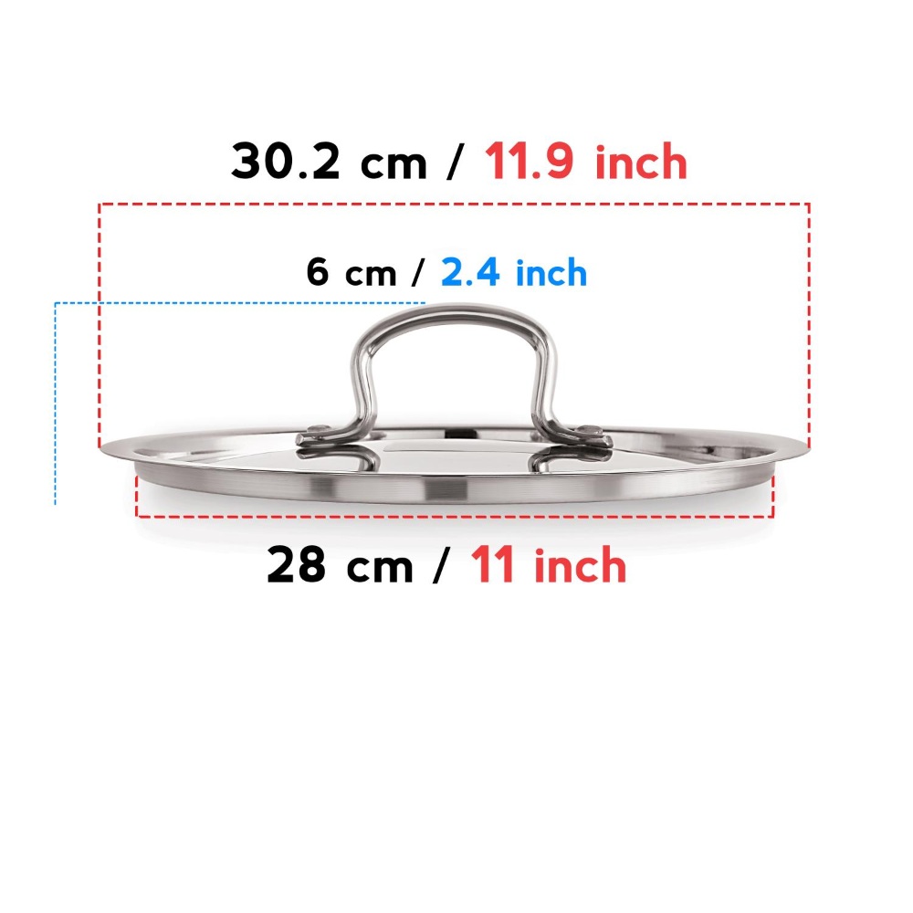 HAZEL Stainless Steel Cookware Plain Lid With Handle (Outer Diameter 30.2 cm, Inner Diameter 28 cm)
