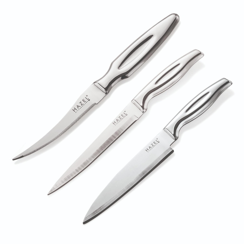 HAZEL Stainless Steel Sharp Kitchen knife Set of 4|Chef, Paring, Tomato Knife & Rect Chopping Board