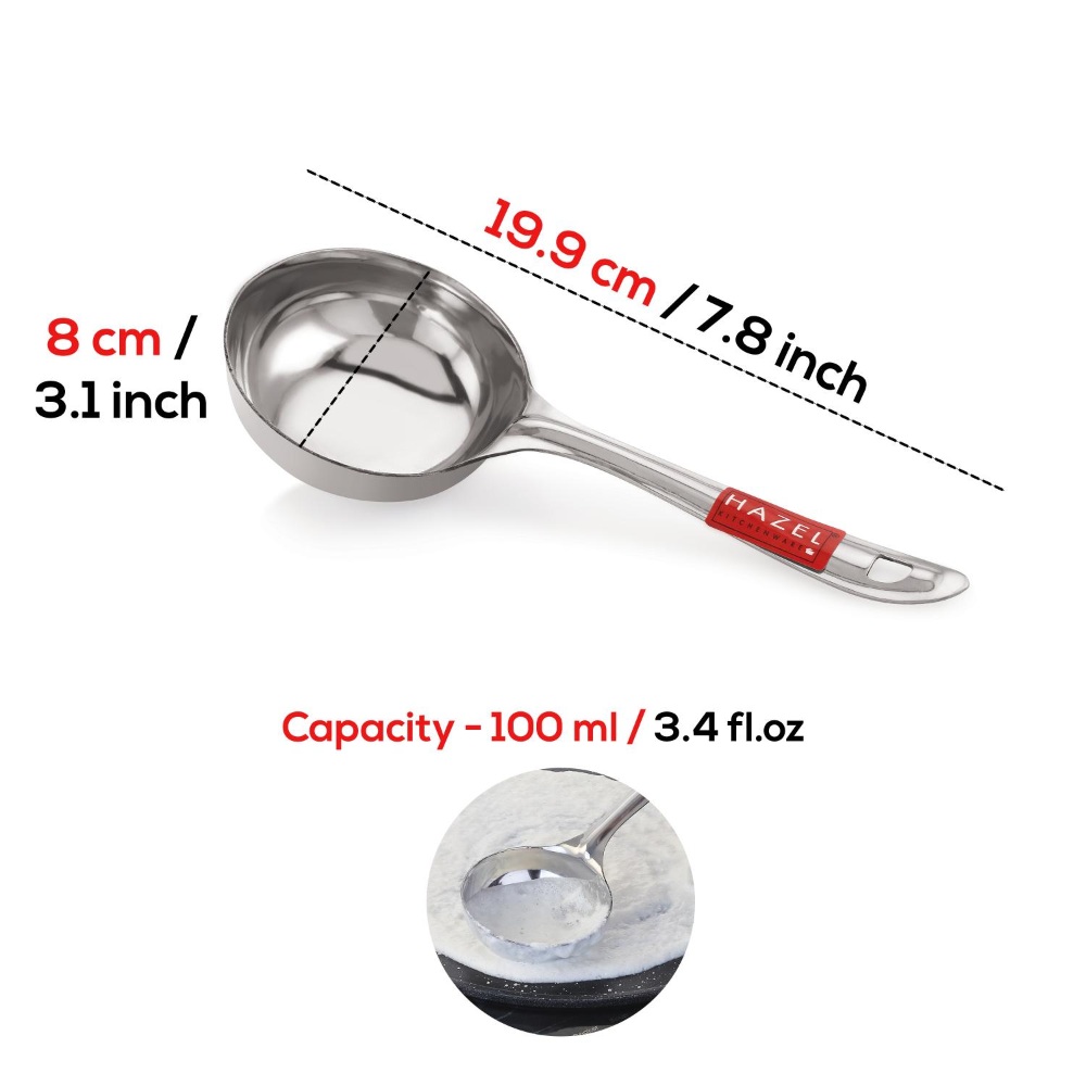HAZEL Stainless Steel Round Dosa Ladle Laddle Spoodle Spoon, 8 cm Dia