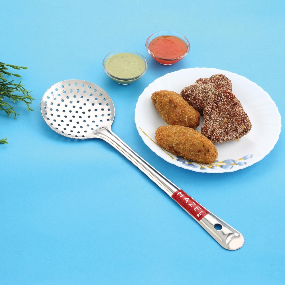 HAZEL Stainless Steel Puri Frying Strainer Jhara Versatile Deep Fry Chalni with Handle for Kitchen