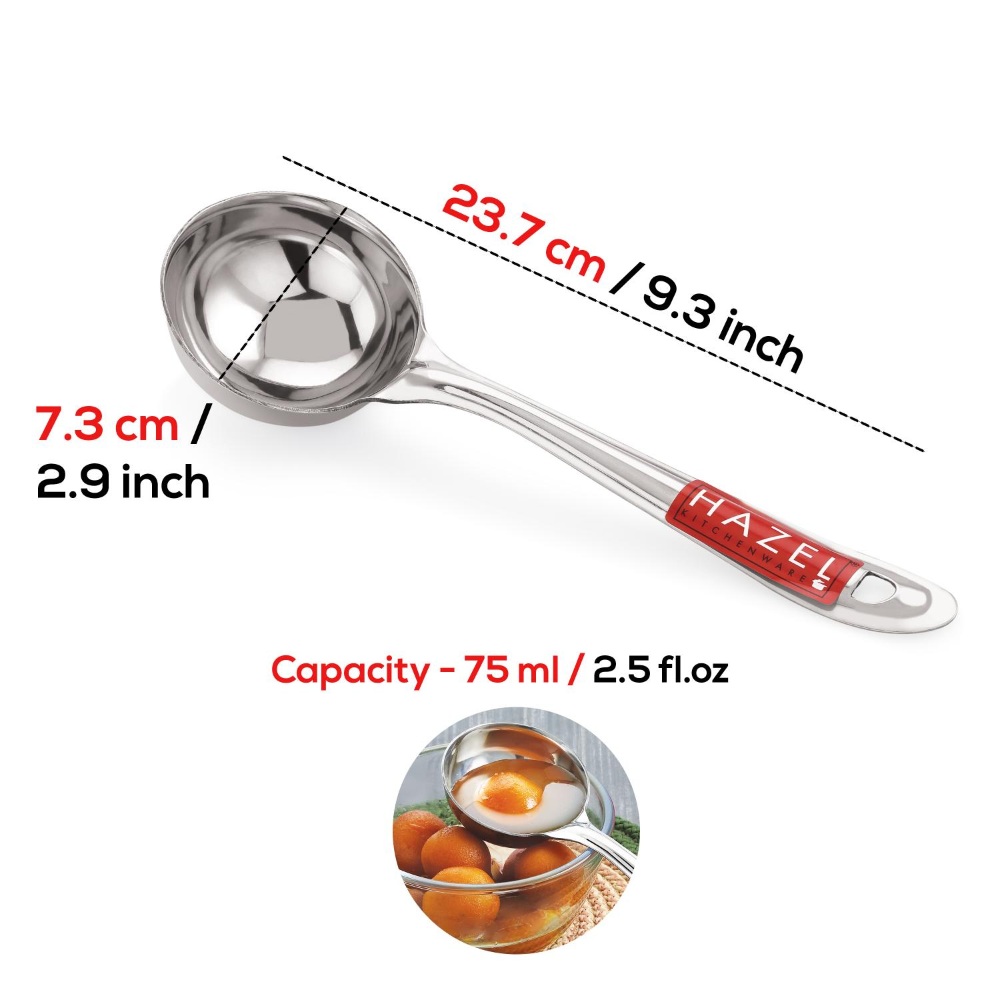 HAZEL Stainless Steel Round Serving Ladle Laddle Spoodle Spoon, 7.3 cm Dia