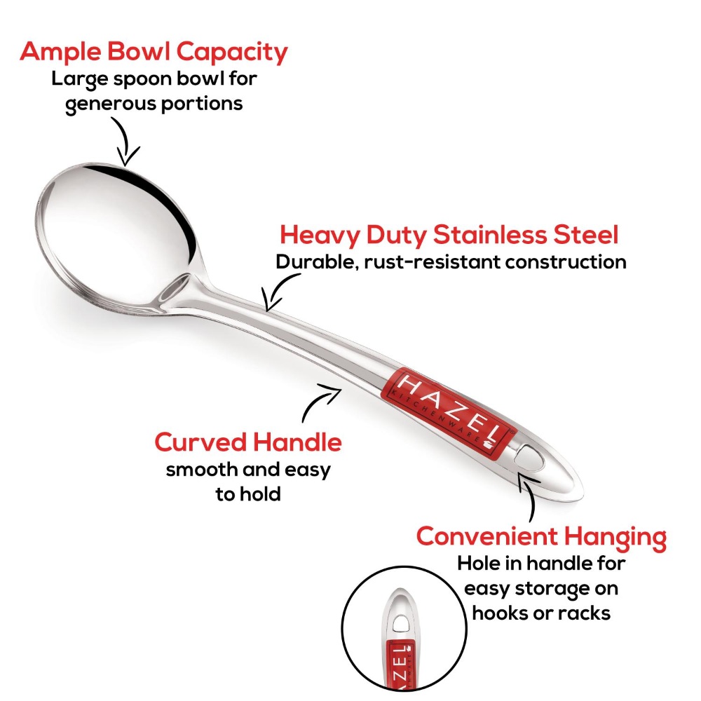 HAZEL Stainless Steel Oval Shape Serving Spoon Scooper Spatula Server Kitchen Utensils