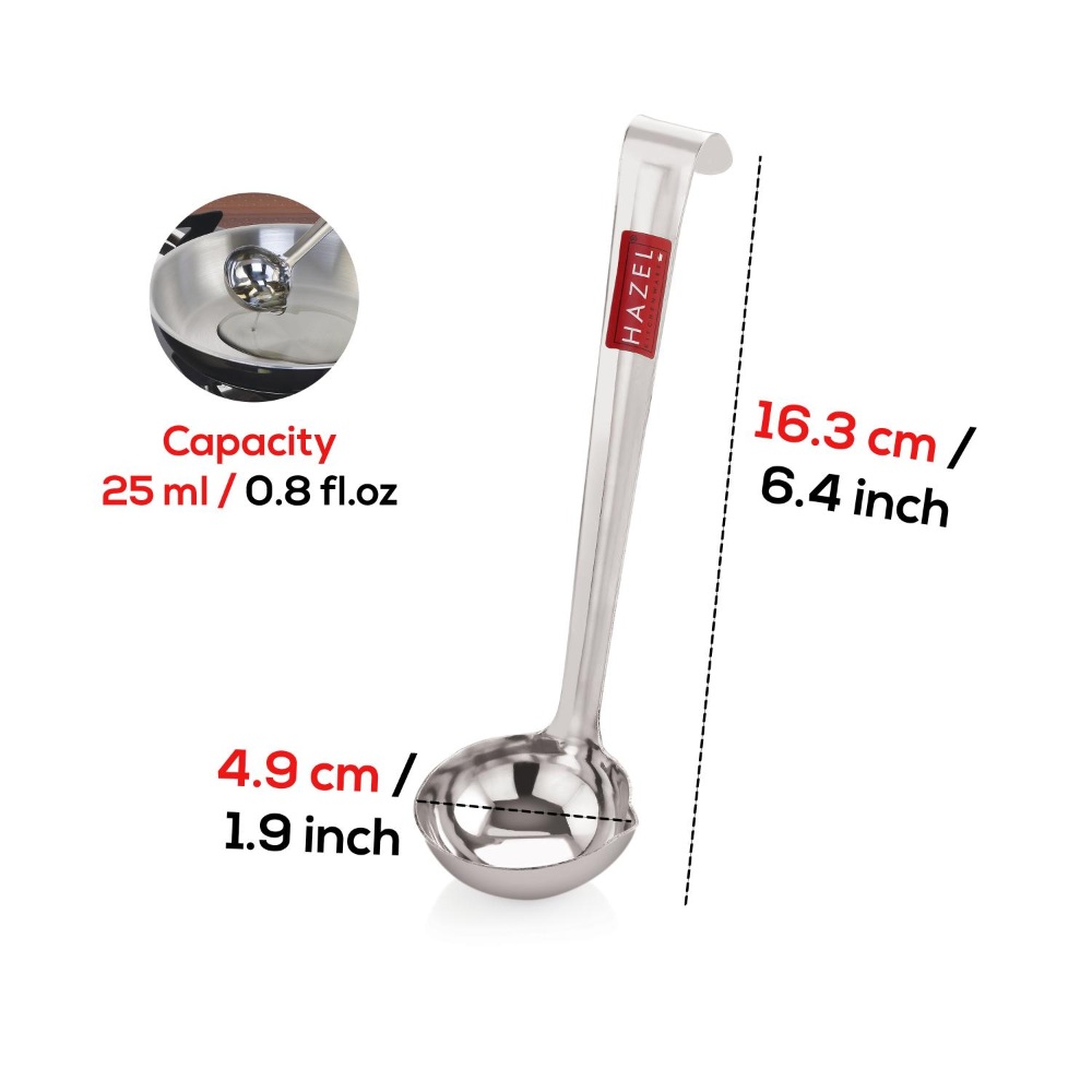 HAZEL Stainless Steel Ghee Tipri Spoon Pali Ladle for Ghee/Oil | Degchi/Pot/Jar/Container, Medium
