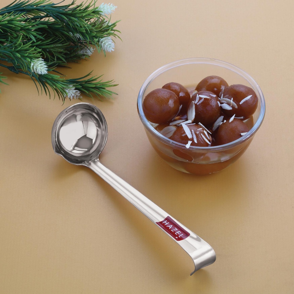 HAZEL Stainless Steel Ghee Tipri Spoon Pali Ladle for Ghee/Oil | Degchi/Pot/Jar/Container, Medium