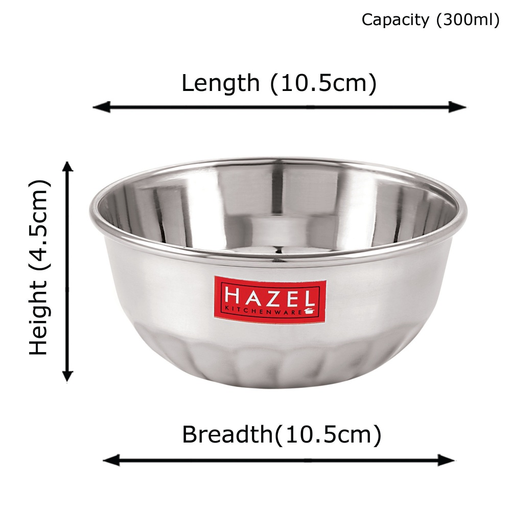 HAZEL Stainless Steel Serving Bowl Wati Dessert Vati Katori, Set of 1, 300 ML, Silver