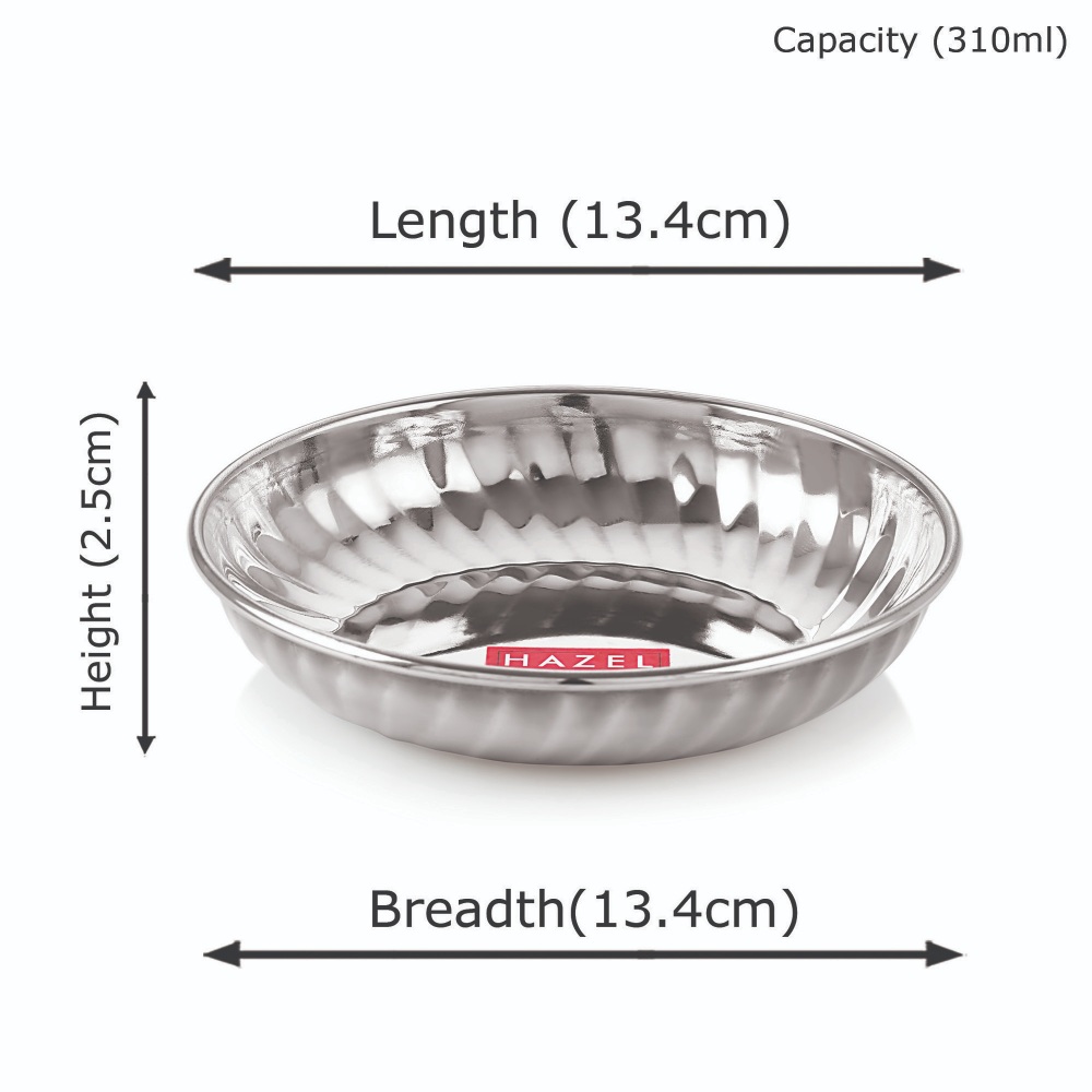 HAZEL Stainless Steel Serving Sweet Dish Dessert Plate, Set of 1, 310 ML, Silver