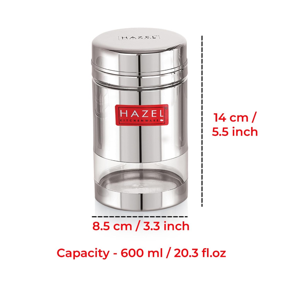 HAZEL Stainless Steel See Through Transparent Container | Kitchen Air Tight Storage Dabba Containers Set of 2, 600 ML