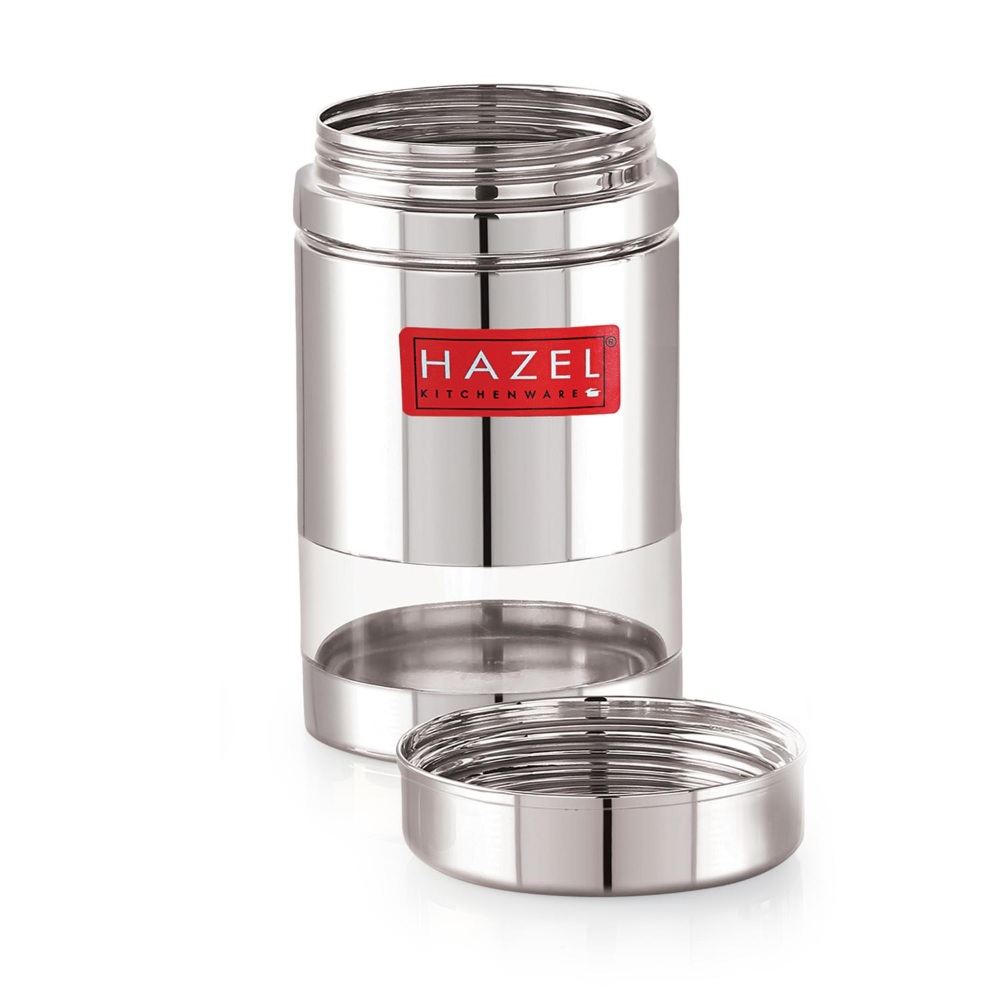 HAZEL Stainless Steel See Through Transparent Container | Kitchen Air Tight Storage Dabba Containers Set of 2, 600 ML