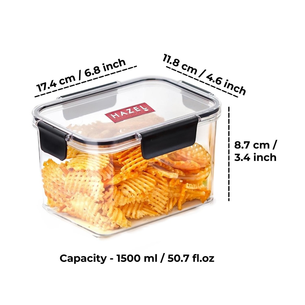 HAZEL Plastic Rectangle Airtight Leak proof Microwave Safe Container Dabba, 1500 ML