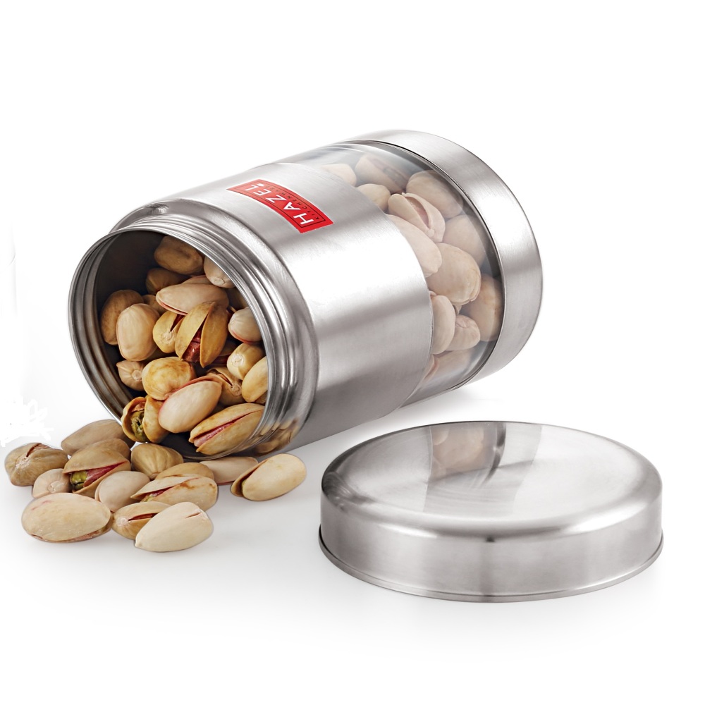 HAZEL Stainless Steel Transparent Matt Finish See Through Container, Silver, 500 ML