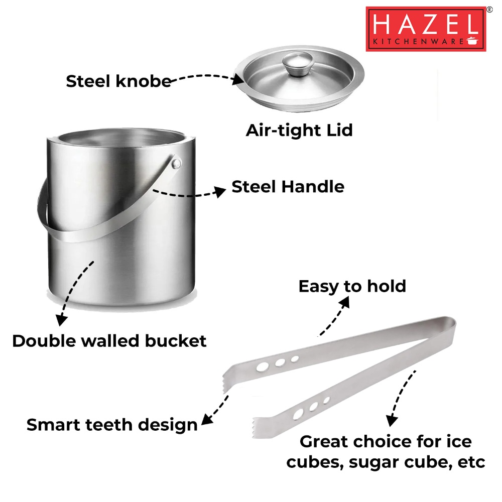 HAZEL Small Ice Bucket, 3 Hole Tong, Set Of 2