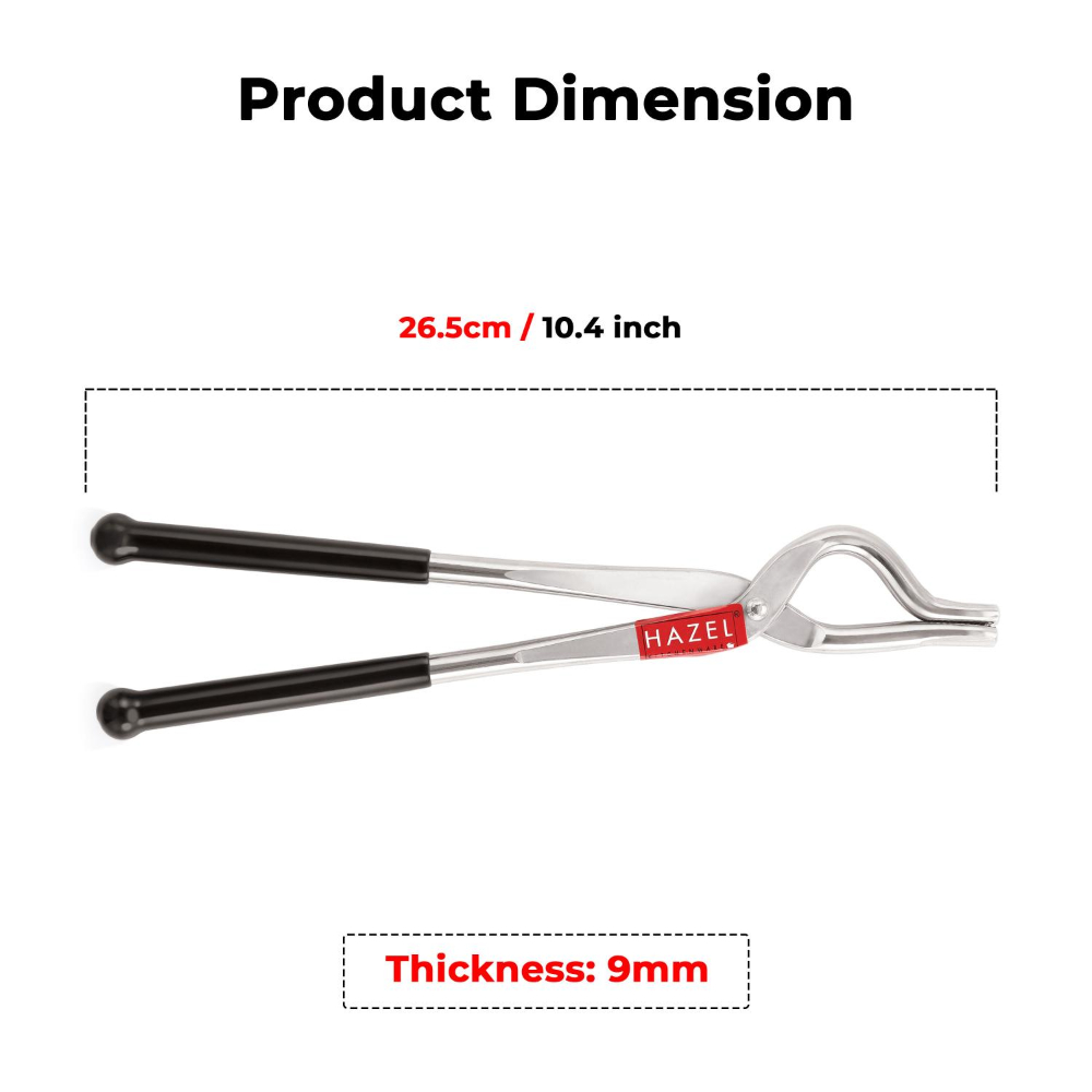 HAZEL Stainless Steel Single-Sided Pakad Tong | 9 mm Pakkad with Rubber Grip | Chimta Utensil Holder Kitchen Tools