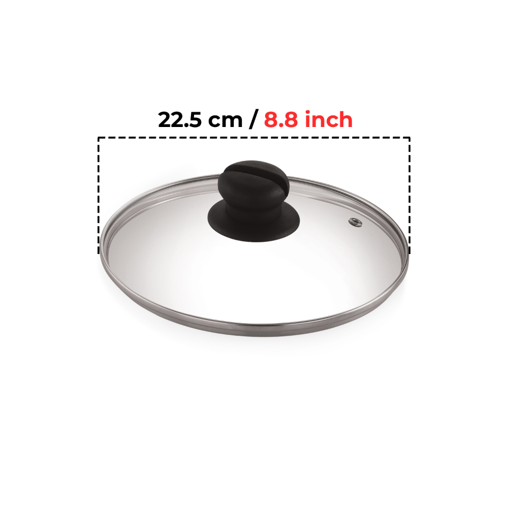 HAZEL Glass Cookware Lid With Knob and Built In Steam Vents, 22.5 cm