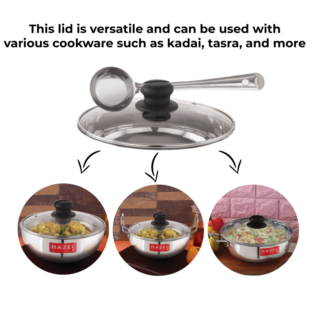HAZEL Glass Cookware Lid With Knob and Built In Steam Vents, 22.5 cm