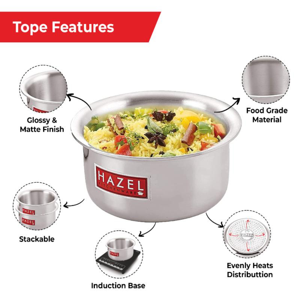 HAZEL Aluminium Induction Bottom Tope Patila Flat Bottom Boiling Vessels Bhagona Dekchi, 27.8 cm, 6000 ML, Silver