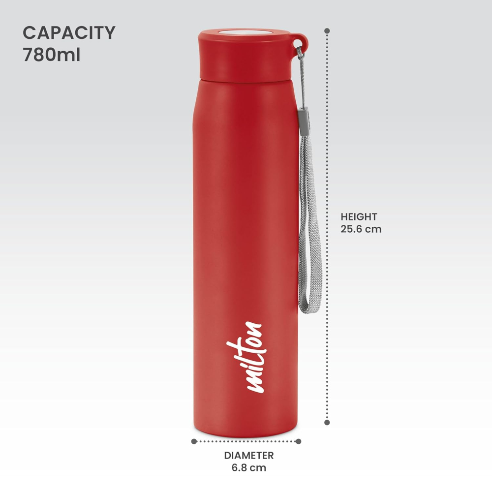 MILTON Handy 850 Stainless Steel Single walled Leak Proof Water Bottle, 780 ML, Red