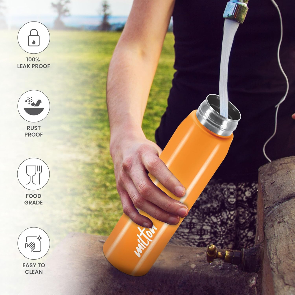 MILTON Handy 850 Stainless Steel Single walled Leak Proof Water Bottle, 780 ML, Orange