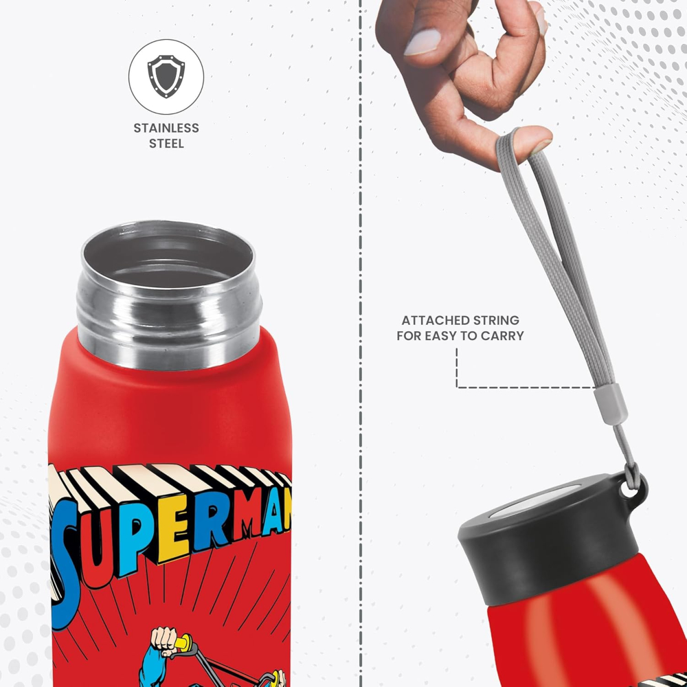 MILTON Handy Design 850 Stainless Steel Single walled Leak Proof Water Bottle, 780 ML, Red (Super Heroes - Superman)