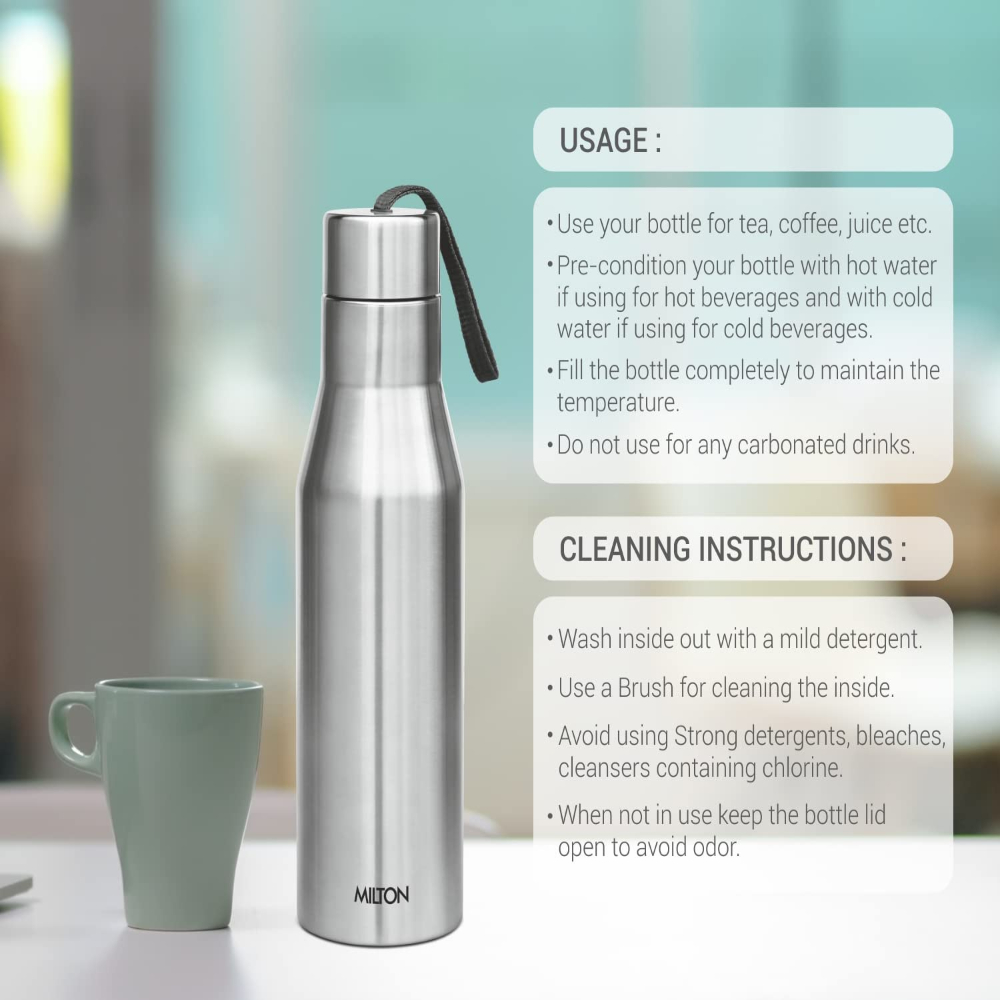 MILTON Super 1000 Stainless Steel Leak Proof Water Bottle, 1 Litre, Silver