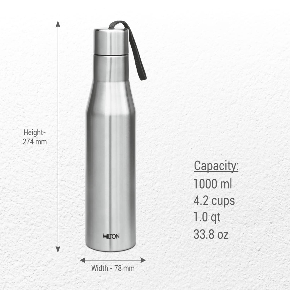 MILTON Super 1000 Stainless Steel Leak Proof Water Bottle, 1 Litre, Silver