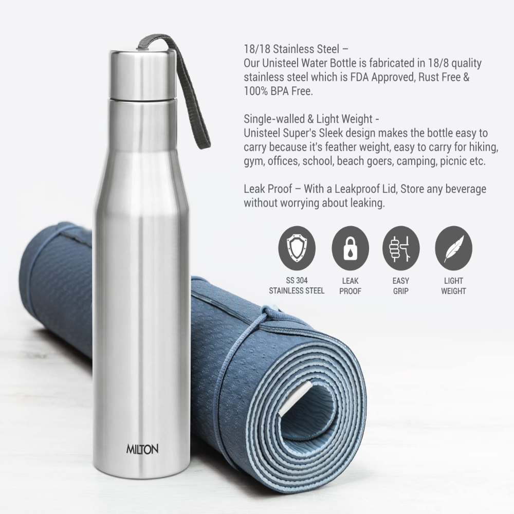 MILTON Super 1000 Stainless Steel Leak Proof Water Bottle, 1 Litre, Silver