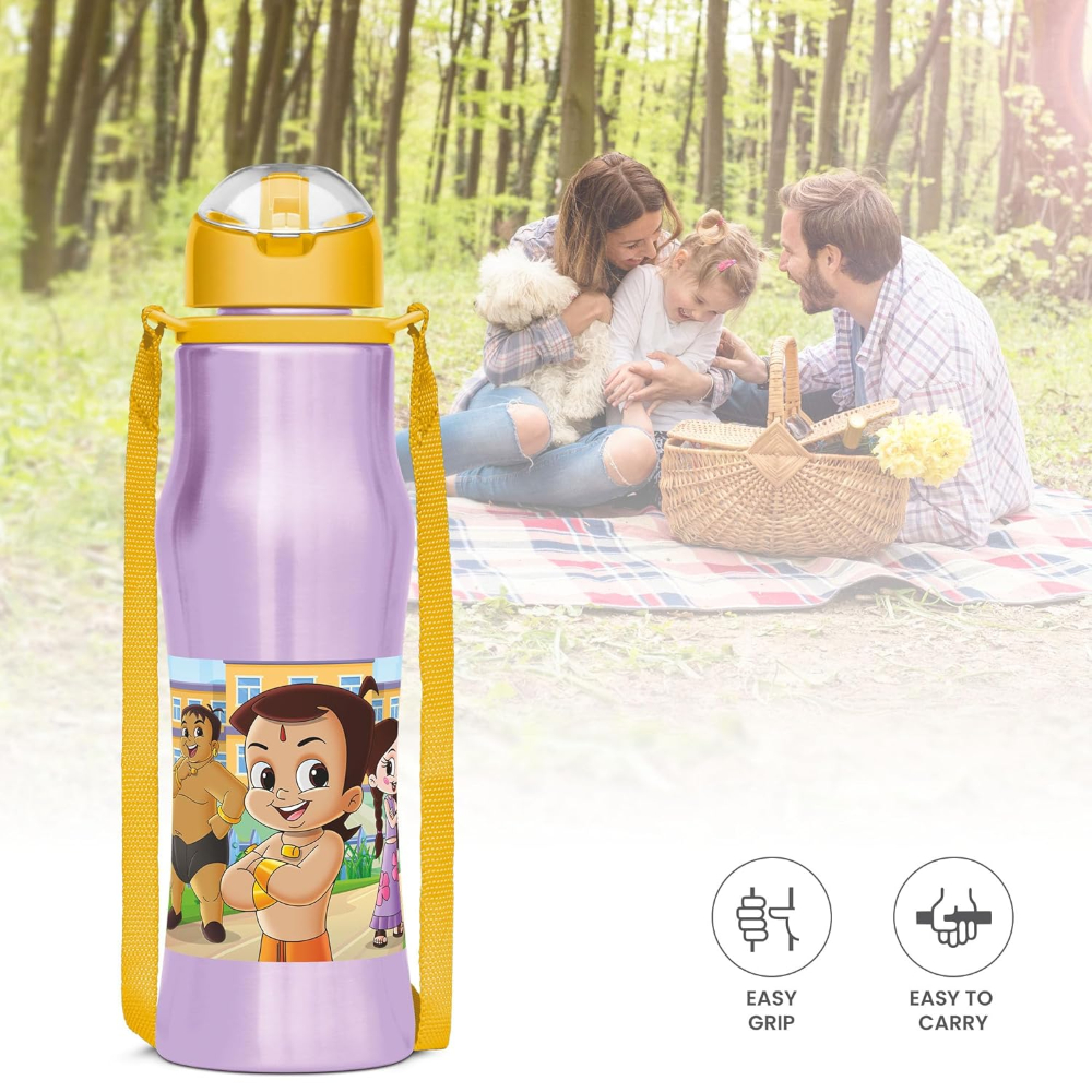 MILTON Sipmate 650 Chhota Bheem Stainless Steel Leak Proof Kids Sipper Water Bottle, 600 ml, Purple
