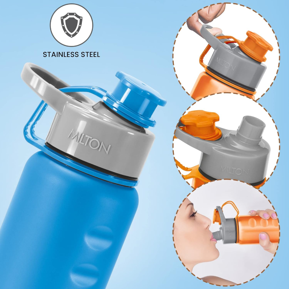 MILTON Gripper 1000 Stainless Steel Easy Grip Leak Proof Water Bottle, 920 ml, Blue