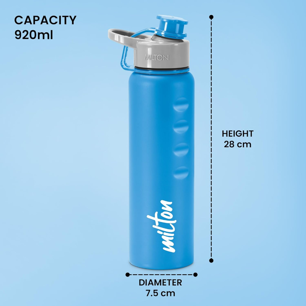 MILTON Gripper 1000 Stainless Steel Easy Grip Leak Proof Water Bottle, 920 ml, Blue