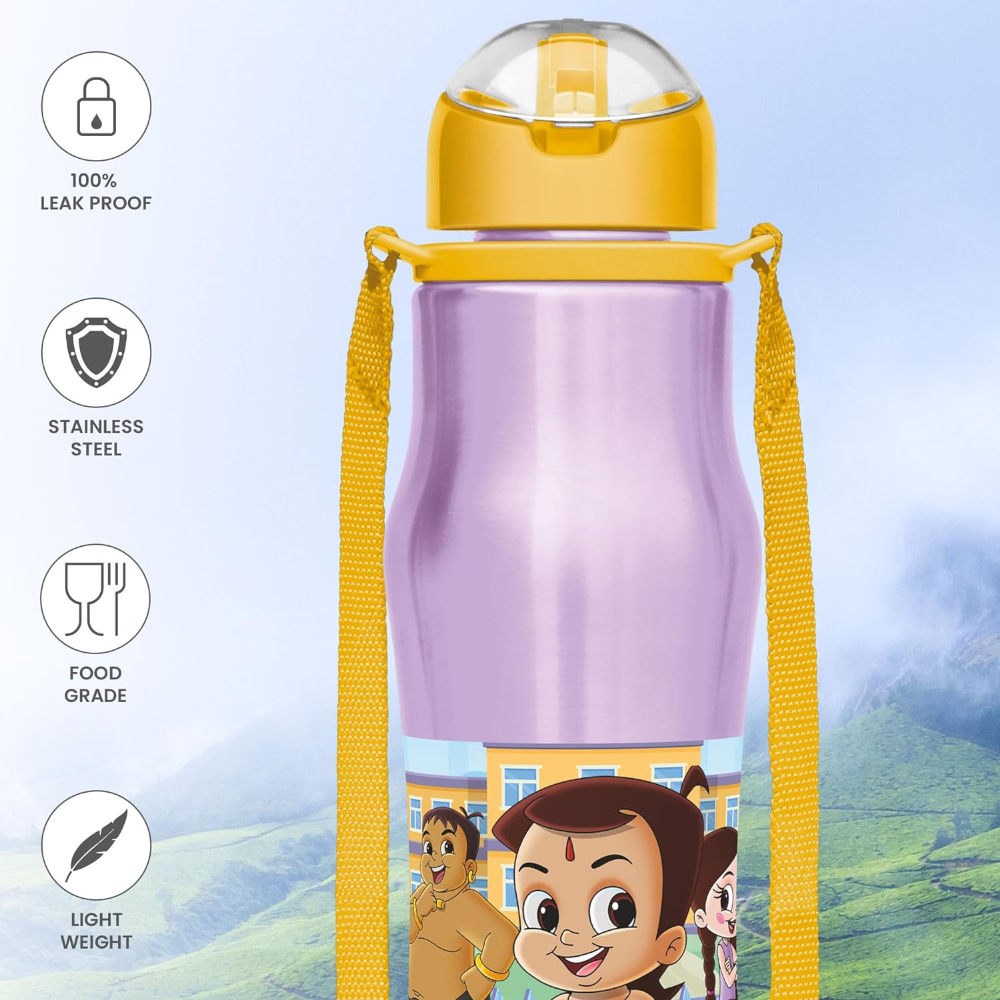 MILTON Sipmate 650 Chhota Bheem Stainless Steel Leak Proof Kids Sipper Water Bottle, 600 ml, Purple