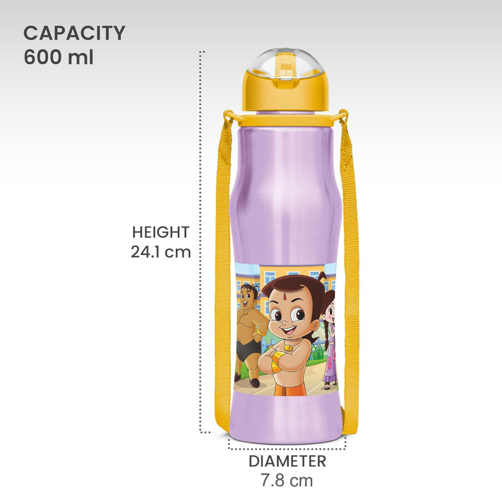 MILTON Sipmate 650 Chhota Bheem Stainless Steel Leak Proof Kids Sipper Water Bottle, 600 ml, Purple