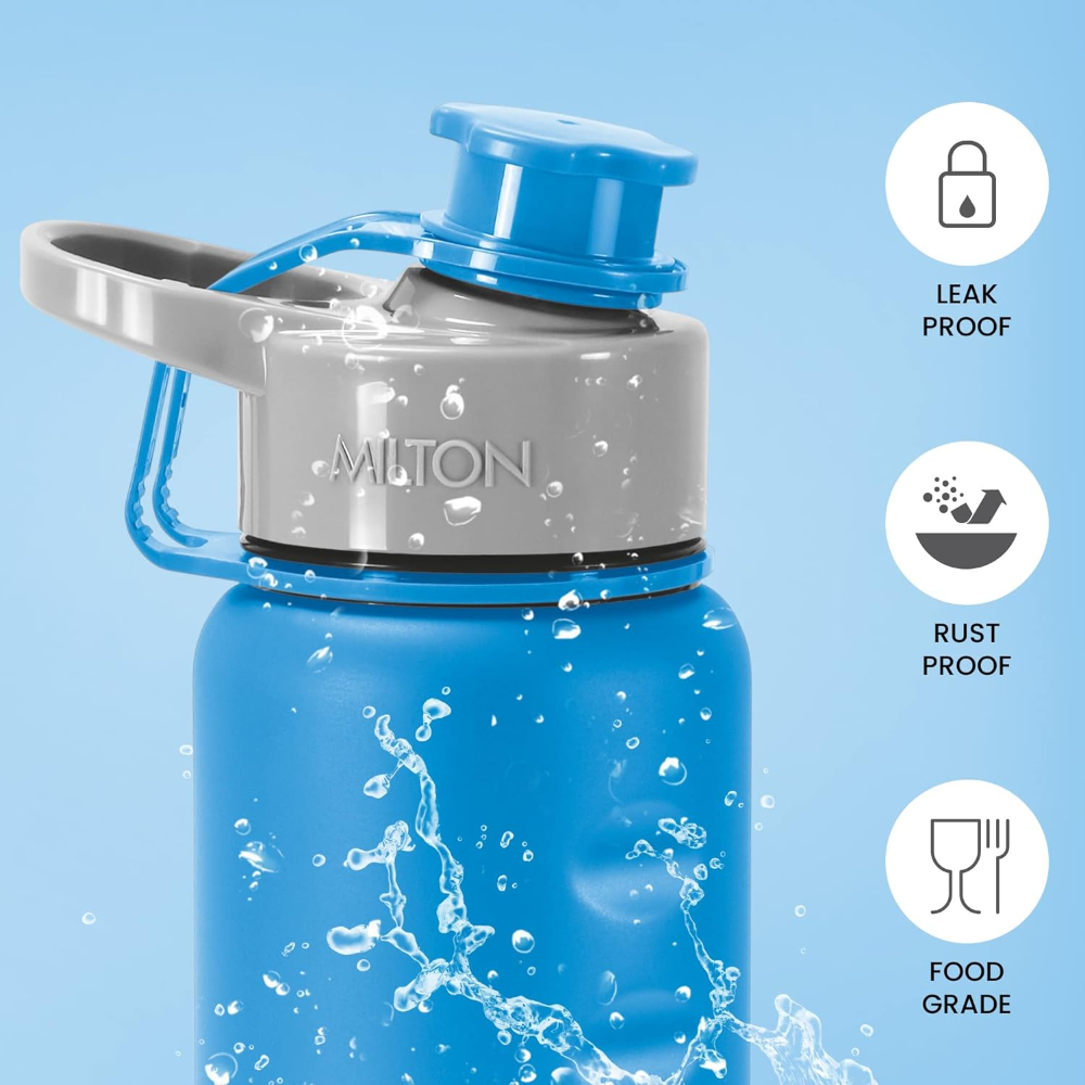 MILTON Gripper 1000 Stainless Steel Easy Grip Leak Proof Water Bottle, 920 ml, Blue
