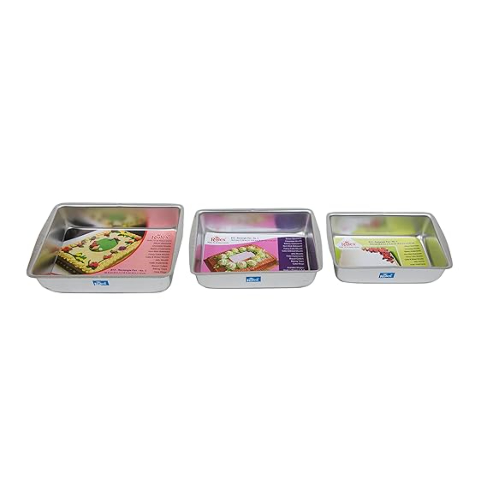 Rolex Aluminium Cake Mould Rectangle Set of 3 500 gms - 1 Kg Cake