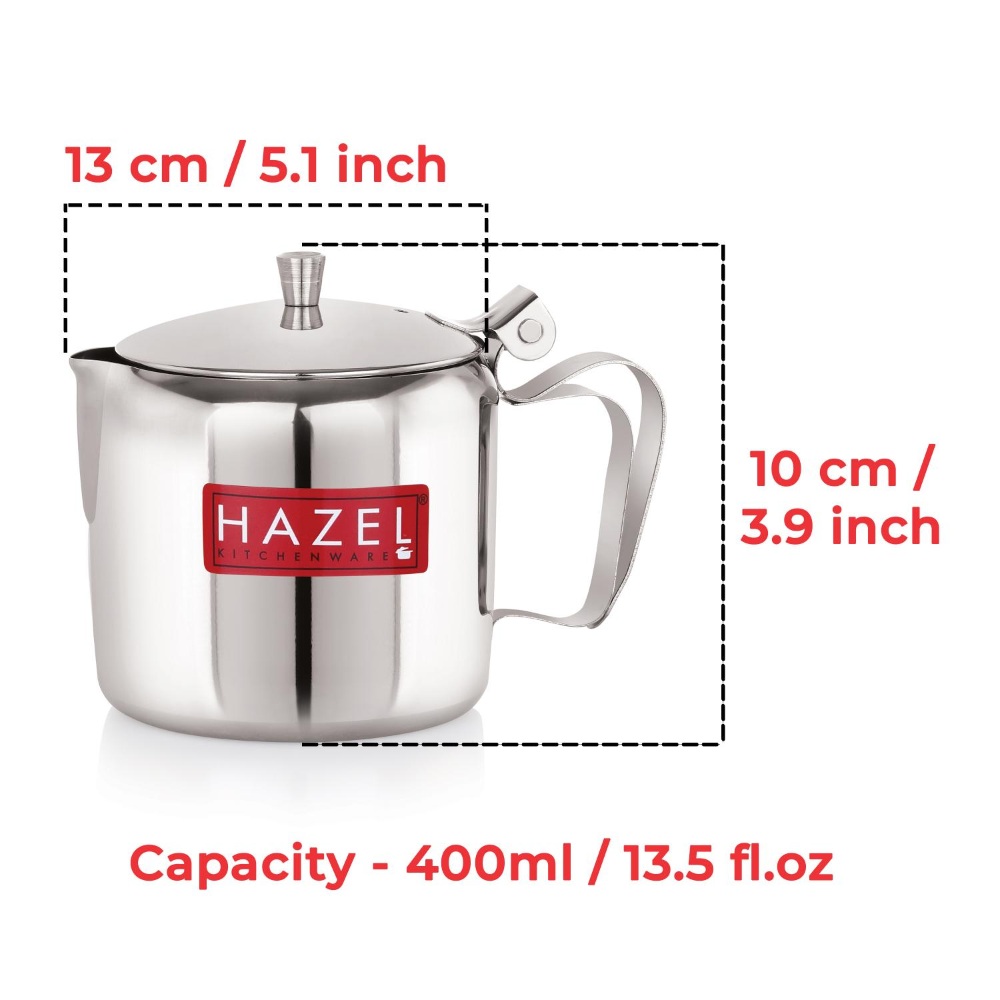 HAZEL Stainless Steel Tea Serving Pot with Handle & Lid | Strong and Sturdy, Spill Proof Pouring, 400 ML