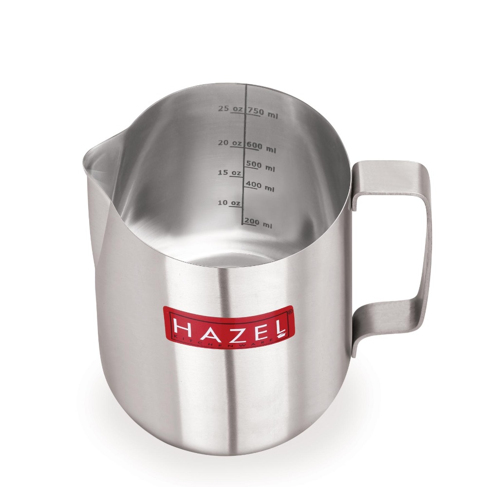 HAZEL Stainless Steel Tea Coffee Milk Frothing Pitcher Serving Pot with Handle Spill Proof Pouring, 800 ML