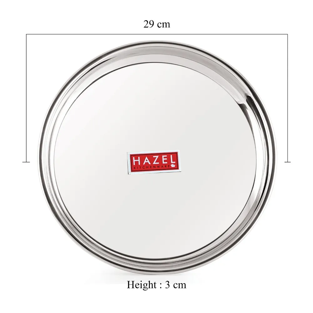 HAZEL Stainless Steel Dinner Lunch Plate Bhojan Thali, Dia 29 cm, Medium